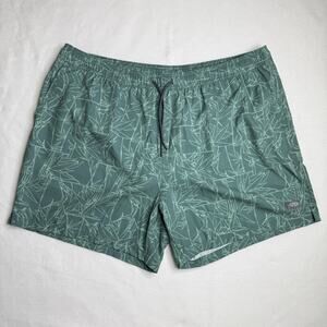 AFTCO Swim Shorts Mens 2XL Green Tropical Fish Lined Quick Dry Drawstring Beach
